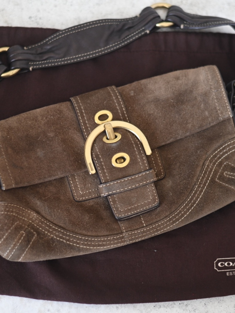 Coach Vintage Soho Brown Suede Leather Baguette Bag 8A18